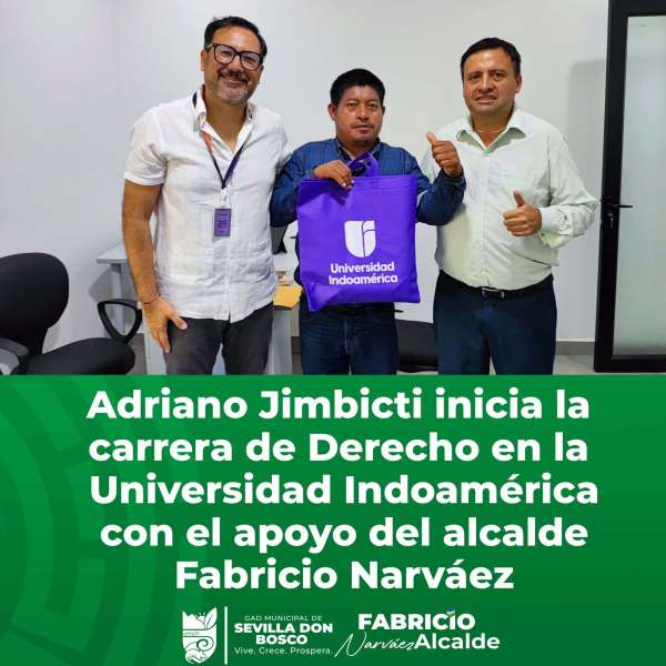 Adriano Jimbicti inicia la carrera de derecho en la Universidad Indoamérica con el apoyo del alcalde Fabricio Narvaéz